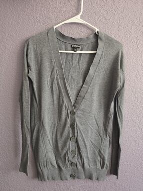 Express Gray V-Neck Button-Front Women's Cardigan